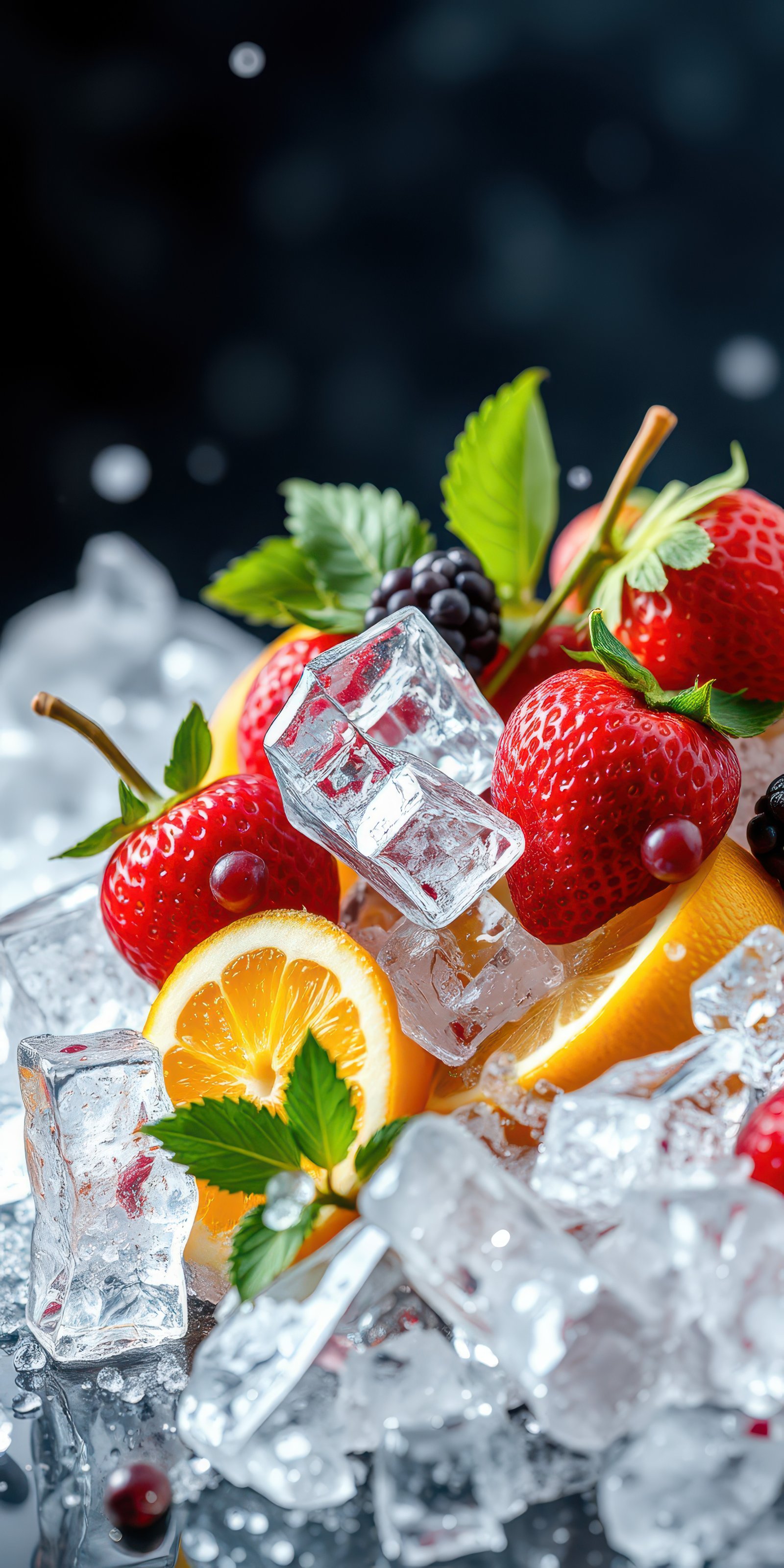 Refreshing berry and citrus arrangement on ice during a summer gathering
